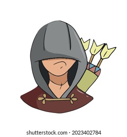 Vector design on a white isolated background for postcards, banners, stickers and social networks.Funny archer boy, the emotion of shame