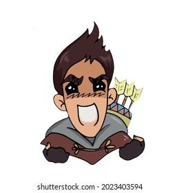 Vector design on a white isolated background for postcards, banners, stickers.Funny archer boy, emotion joy