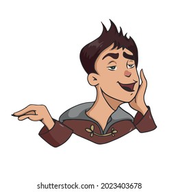 Vector design on a white isolated background for postcards, banners, stickers and social networks.Funny archer boy, emotion less talk