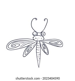 Vector design on a white isolated background for postcards, banners, stickers .Funny spring dragonfly,beetle, bee
