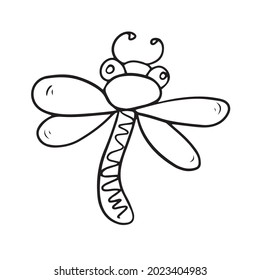 Diseño de vectores en un fondo blanco aislado para postales, banderas, pegatinas.Divertido libélula primavera