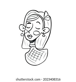 Vector design on a white isolated background for postcards, banners, stickers, coloring.Cute cartoon face .