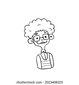 Vektordesign auf weißem, isoliertem Hintergrund für Postkarten, Banner, Aufkleber, Färbung.Funny Cartoon Gesicht mit Brille .