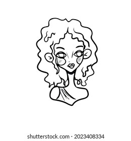 Vector design on a white isolated background for postcards, banners, stickers, coloring.Cute cartoon face .
