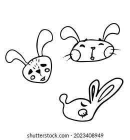 Vector design on a white isolated background for postcards, banners, stickers .Funny little bunny faces.