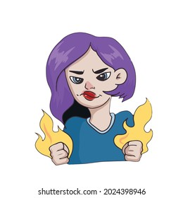Vector design on a white isolated background for postcards, banners, stickers for social networks .The cute girl is angry