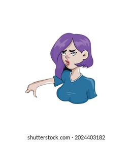 Vector design on a white isolated background for postcards, banners, stickers for social networks .Cute face girl shows everything bad