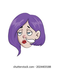 Vector design on a white isolated background for postcards, banners, stickers for social networks .Cute face girl sleepiness