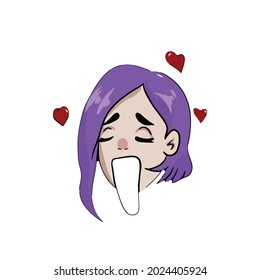 Vector design on a white isolated background for postcards, banners, stickers for social networks .Cute face girl in love