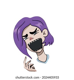 Vector design on a white isolated background for postcards, banners, stickers for social networks .Cute face girl suspicious
