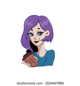 Vector design on a white isolated background for postcards, banners, stickers for social networks .Funny girl drinking coffee