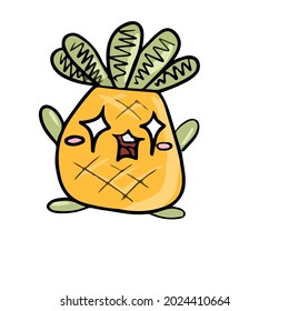 Vector design on a white isolated background for postcards, banners, stickers for social networks .Cute cartoon pineapple rejoices