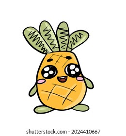 Vector design on a white isolated background for postcards, banners, stickers for social networks .Cute cartoon pineapple 