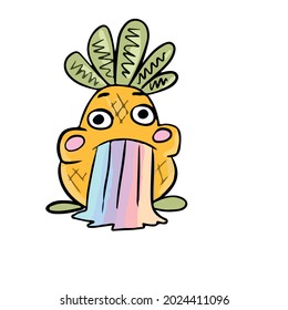 Vector design on a white isolated background for postcards, banners, stickers for social networks .Cute cartoon pineapple and rainbow