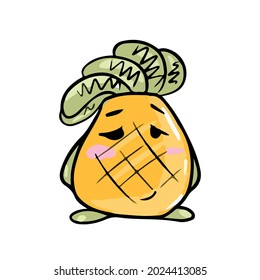 Vector design on a white isolated background for postcards, banners, stickers for social networks .Cute cartoon pineapple is shy