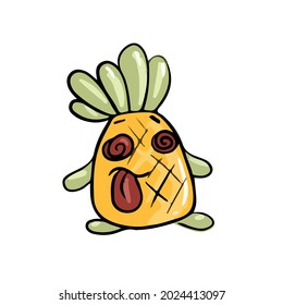 Vector design on a white isolated background for postcards, banners, stickers for social networks .Cute cartoon pineapple with its tongue hanging out