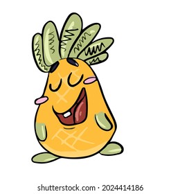 Vector design on a white isolated background for postcards, banners, stickers for social networks .Cute cartoon pineapple 