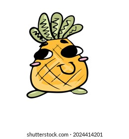 Vector design on a white isolated background for postcards, banners, stickers for social networks .Cute cartoon pineapple smiles