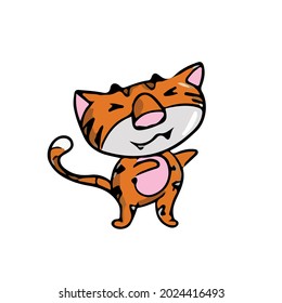 Vector design on a white isolated background for postcards, banners, stickers for social networks .Funny cute tiger 