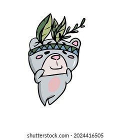 Vector design on a white isolated background for postcards, banners, stickers for social networks .Funny cute bear cub