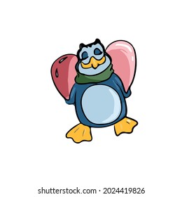 Vector design on a white isolated background for postcards, banners, stickers for social networks .Funny cute penguin