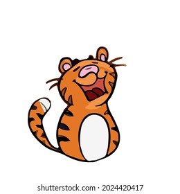 Vector design on a white isolated background for postcards, banners, stickers for social networks .Funny cute tiger 