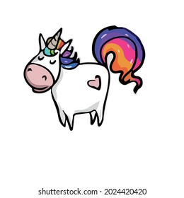 Vector design on a white isolated background for postcards, banners, stickers for social networks .Funny cute unicorn