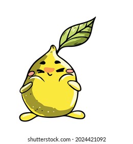 Vector design on a white isolated background for postcards, banners, stickers for social networks . Cute lemon with a kawaii leaf