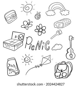 Vector design on a white isolated background for postcards, banners, stickers for social networks .Picnic Set