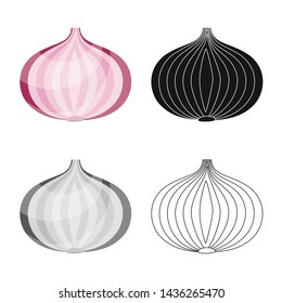 Vector design of onion and vegetables logo. Set of onion and leaf vector icon for stock.