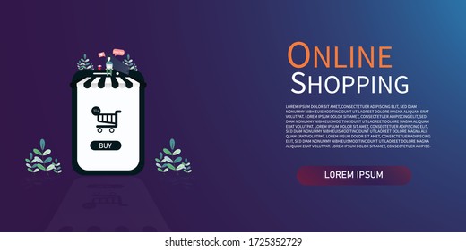 Diseño de vectores. Compras en línea en el sitio web Vector concepto marketing y marketing digital.