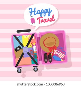 vector design open luggage with things inside