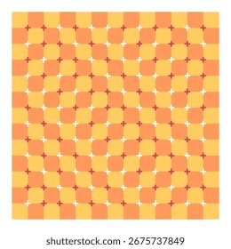 Vector design of an optical illusion of moving squares over a static image in yellow and orange colors.