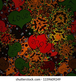 Vector design. Orange, black and green colours, polka dots, striped. Watercolor hearts seamless pattern. Hand drawn illustration, isolated. Love symbol, beautiful, lovely, romantic, holiday decoration