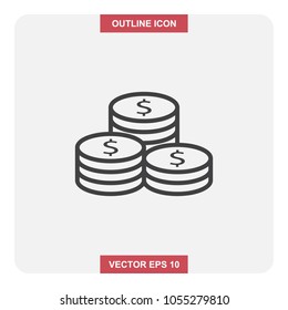 Vector design of outline icon, Dollar coins stack thin lines stroke symbol for web or mobile element.