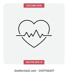 Vector design of outline icon, Heartbeat cardiogram thin lines stroke symbol for web or mobile element.