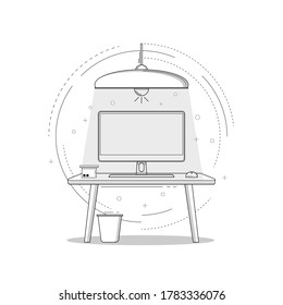 Vector design, Outline table desk with computer screen.