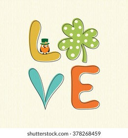 Vector design with owl and shamrock for St. Patrick Day.