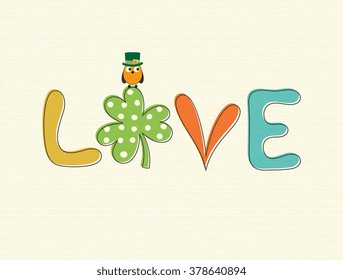 Vector design with owl and shamrock for St. Patrick Day.