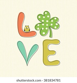 Vector design with owl and shamrock for St. Patrick Day.