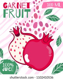 Vector design for packing pomegranate juice. Hand-drawn food poster for farm fresh food. Drawing illustration