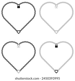 Vector design padlock with chains in heart shape, frame for Valentine's day photos