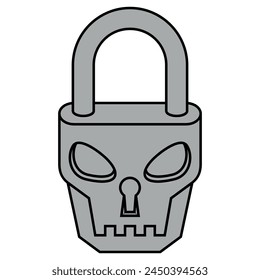 Vector design of Padlock in the shape of a skull, Padlock with a satanic face