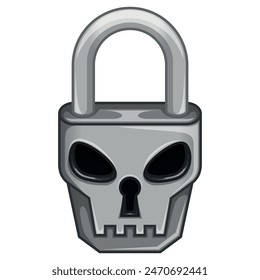 Vector design of Padlock in the shape of a skull, Padlock with a satanic face