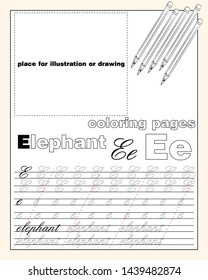 vector design page layout of the English alphabet to teach writing upper and lower case letters with a place to insert an illustration or drawing EPS 10