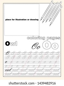 vector design page layout of the English alphabet to teach writing upper and lower case letters with a place to insert an illustration or drawing EPS 10