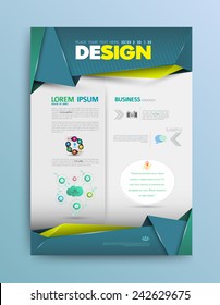 Vector design page template origami modern style. Vector illustration. Can use for business data report, presentation, web page, brochure, leaflet, flyer, poster and advertising.