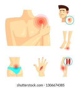 Vector design of pain and disease icon. Set of pain and injury vector icon for stock.