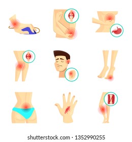 Vector design of pain and disease logo. Set of pain and injury vector icon for stock.