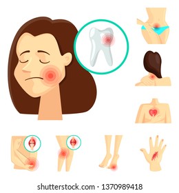 Vector design of pain and disease logo. Set of pain and injury vector icon for stock.